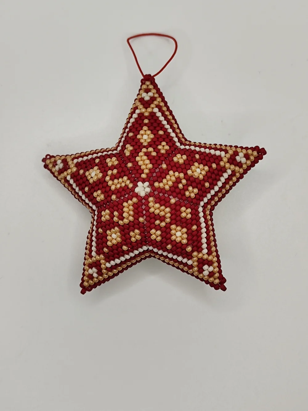 Beaded Star Holiday Ornament in Cream & Burgundy